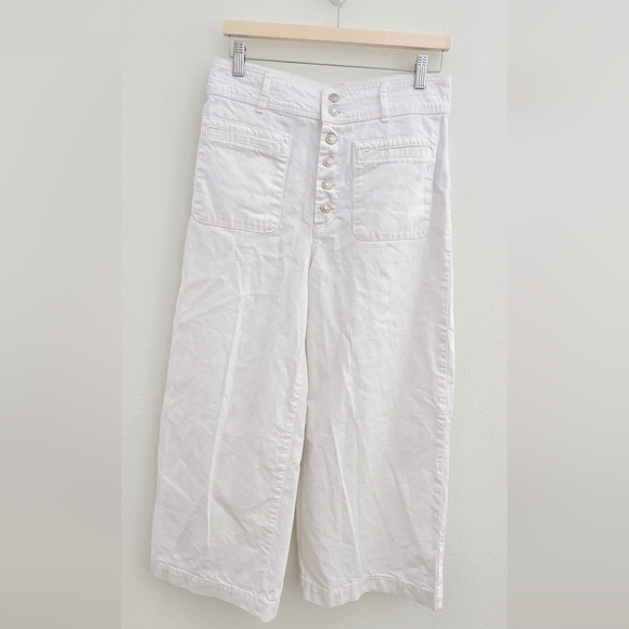 FREE PEOPLE Colette Wide Leg Culottes button fly white cropped jeans size 30 - Picture 5 of 16